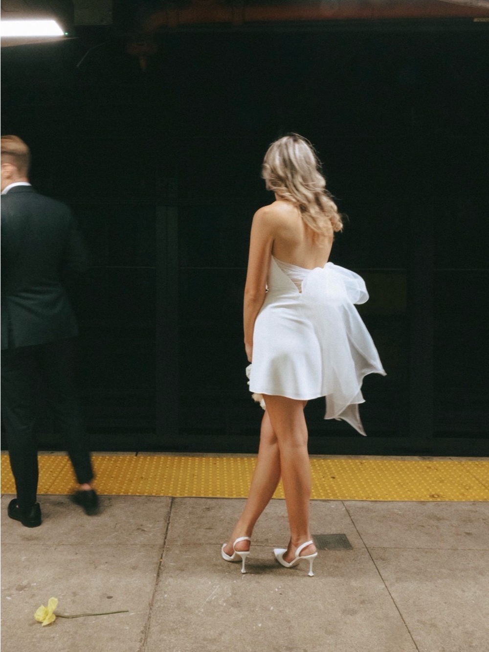 White Strapless Mini Dress with Bow Back